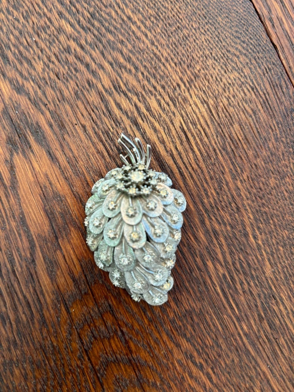 Vintage Crystal Pinecone Brooch and Clip-On Earrings - Silver Tone - Picture 7 of 9